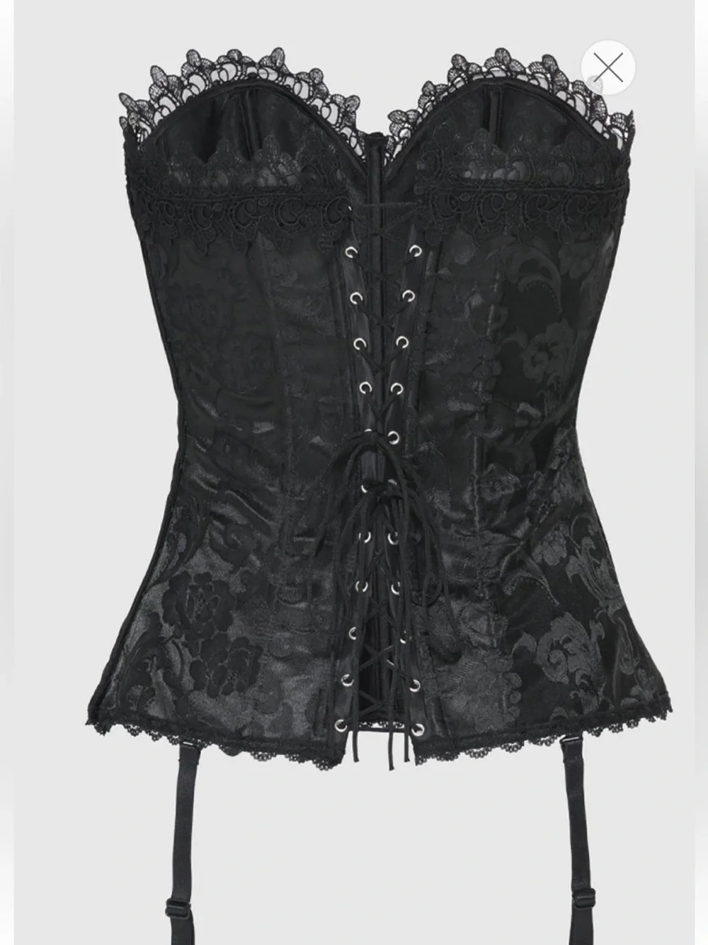 Frederick's of Hollywood black corset  floral lace trim
